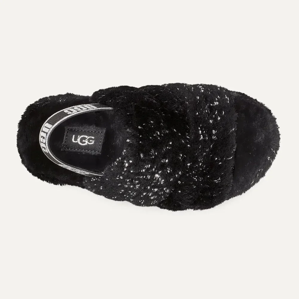 NEW UGG Kid Youth Fluff Yeah Metallic Sparkle Black Slingback Slide Slipper - Picture 5 of 6